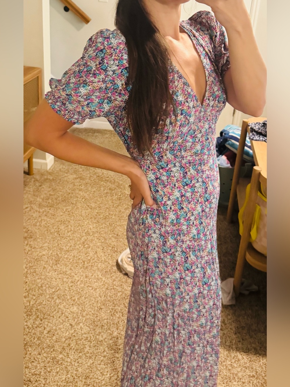 Floral Puff-Sleeve Midi Dress